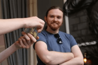 a person holding the hands up