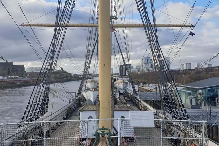 a group of people on a bridge
